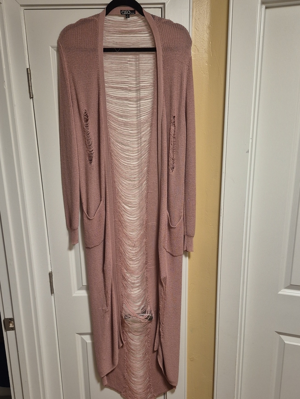 Womens Distressed Maxi Cardigan Size M